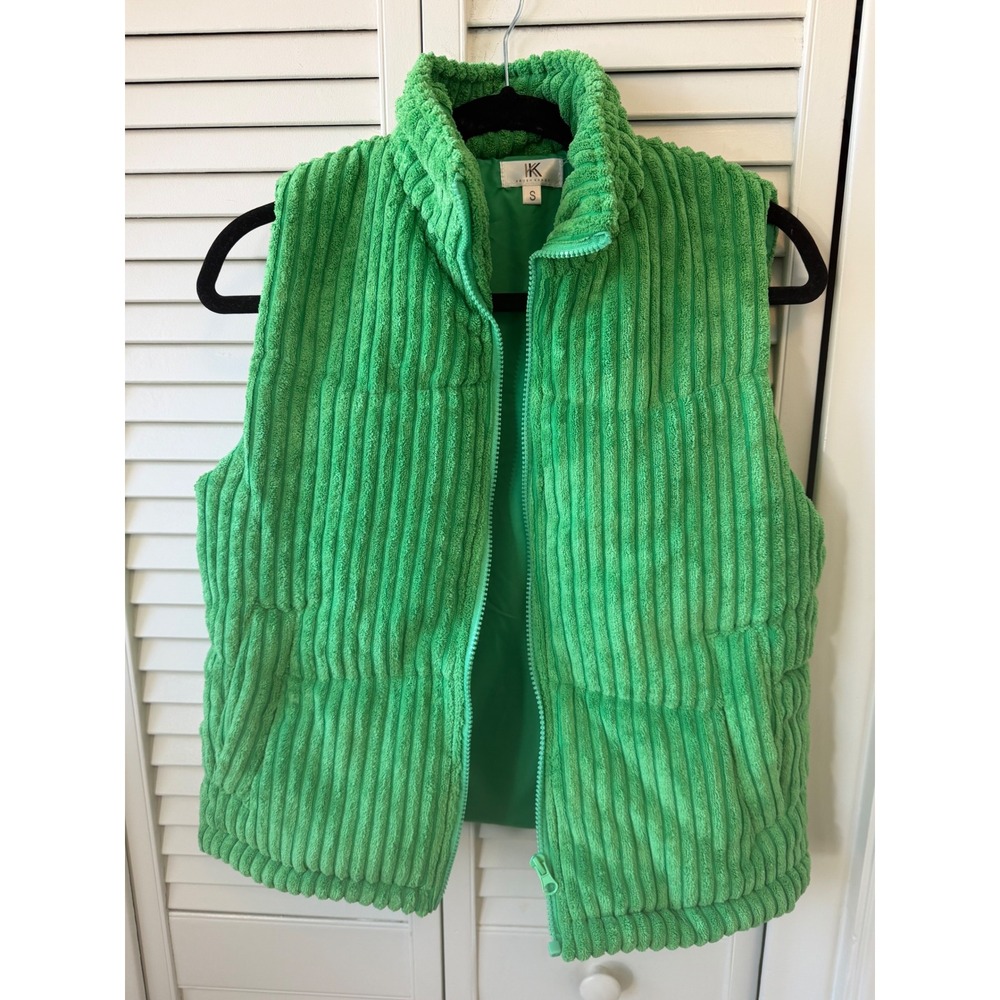 Krush Kandy Green Corduroy Puffer Vest Sleeveless Quilted Jacket Small